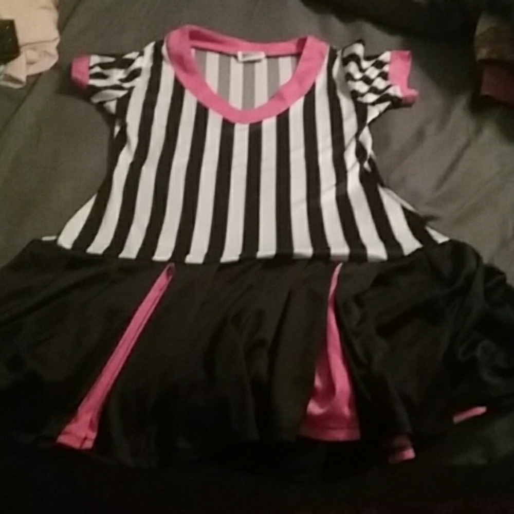 Black white pink striped dress